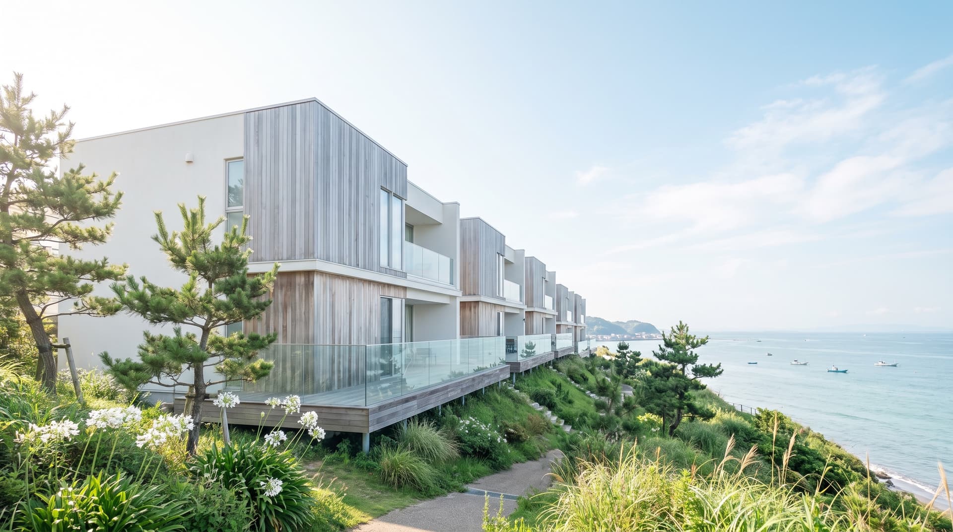 七里ガ浜の丘に建つテラスハウス 外観